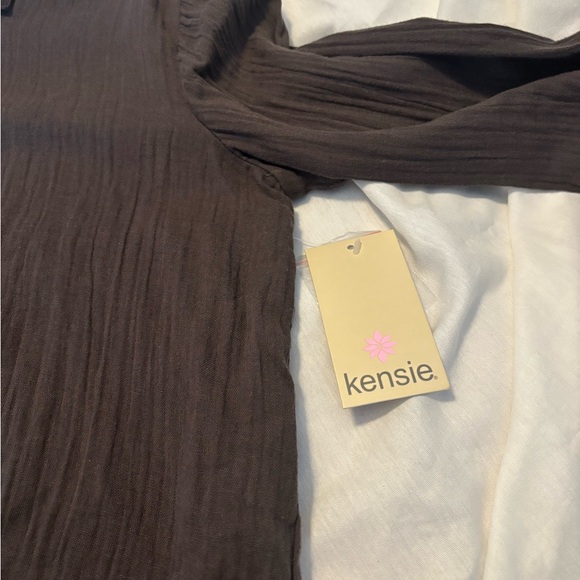 Kensie brown Button-Up cropped tie front top SZ L NWT long sleeve 100% cotton - Picture 11 of 16